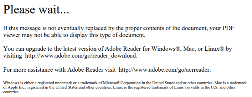 Example of a common error message after clicking on a PDF from a website.