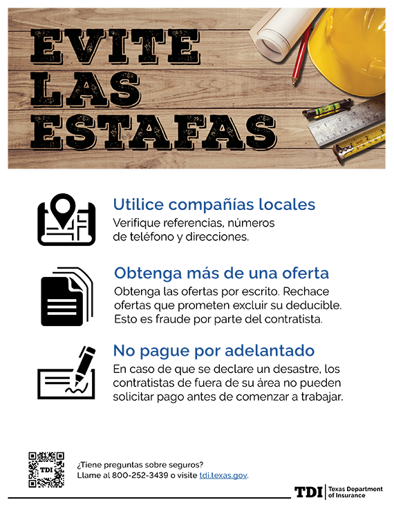 Spanish avoid scams flyer-TDI QR code