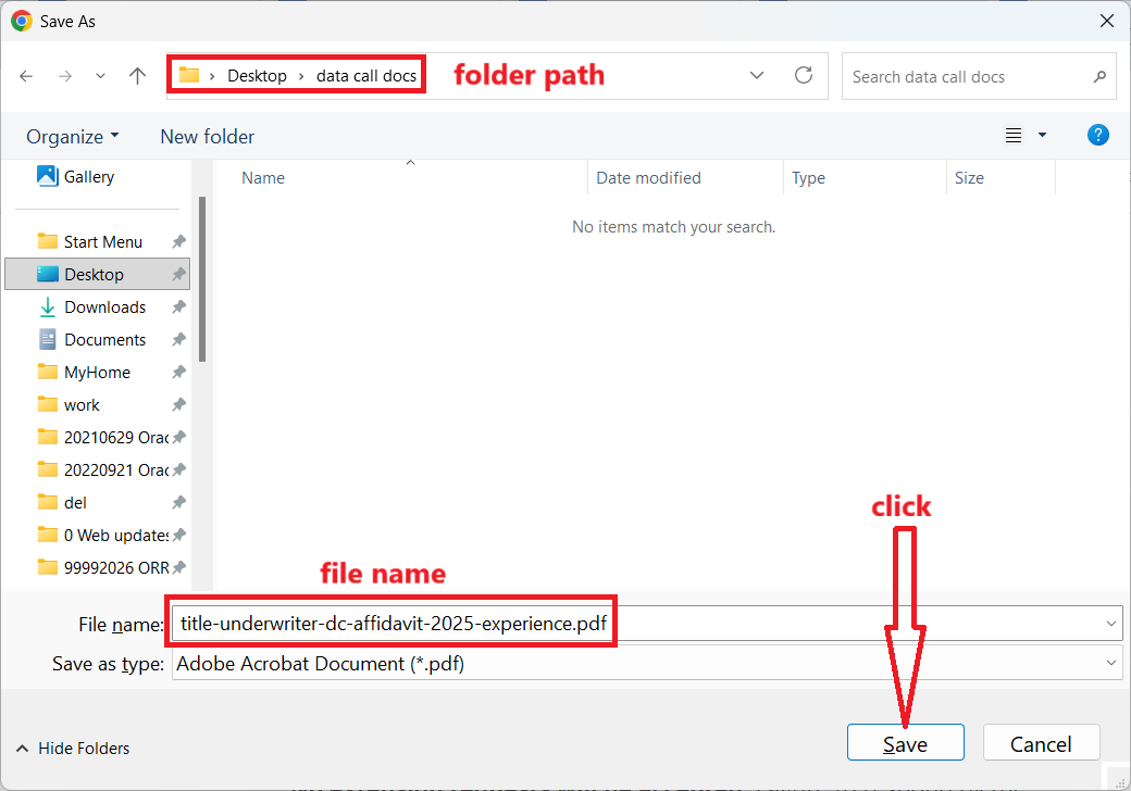 note both the folder path and the file name before clicking the Save button