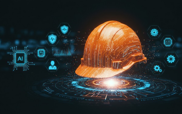 AI for Small Businesses - hard hat with AI and digital imagery